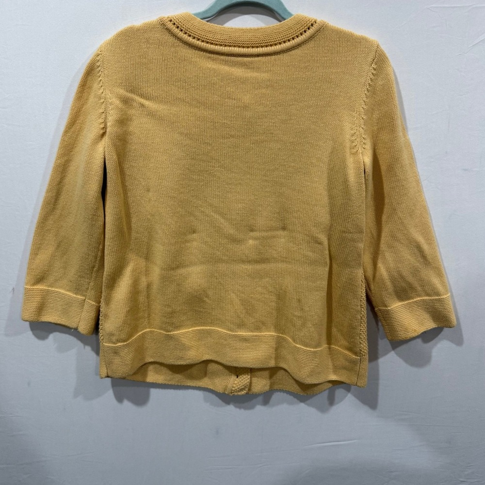Christopher & Banks Yellow Cotton Diamond Cable Knit Cardigan Sweater Womens L - Picture 2 of 7